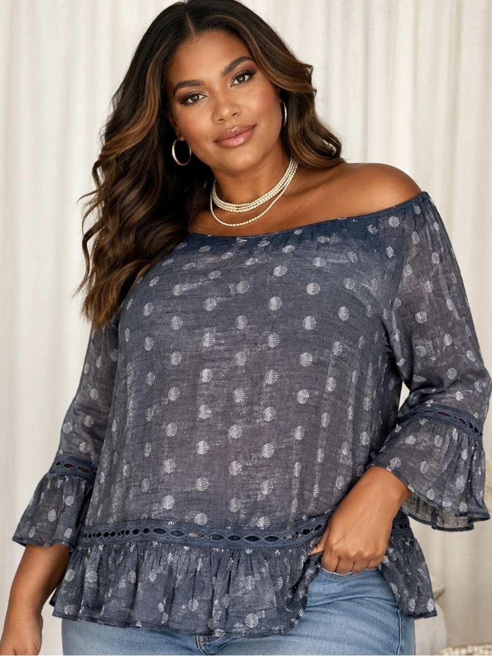 Zac & Rachel 3/4 Sleeve Ruffle Hem Women's Top (692)
